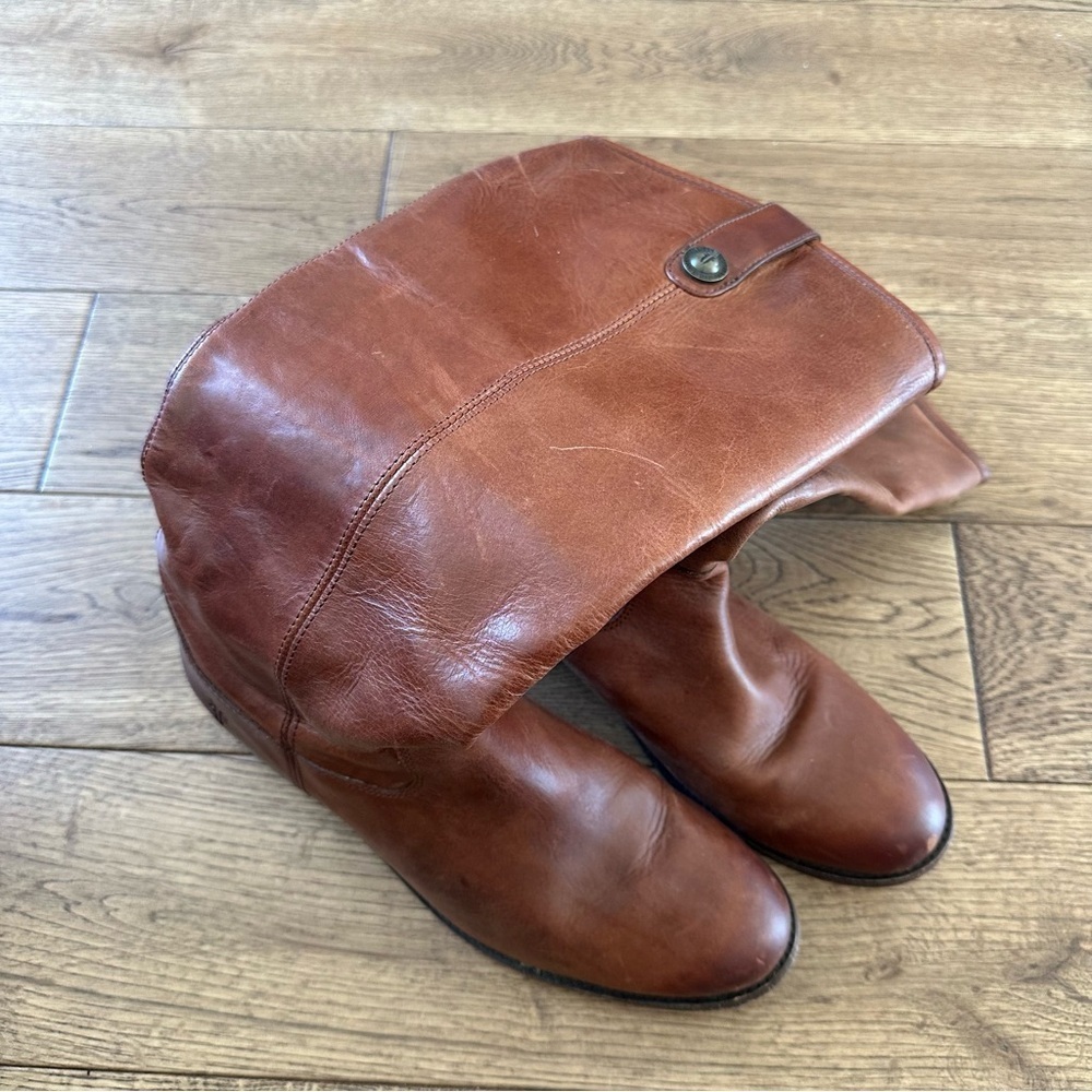 Frye Melissa Button Tall Riding Boots Brown Leather Sz 8